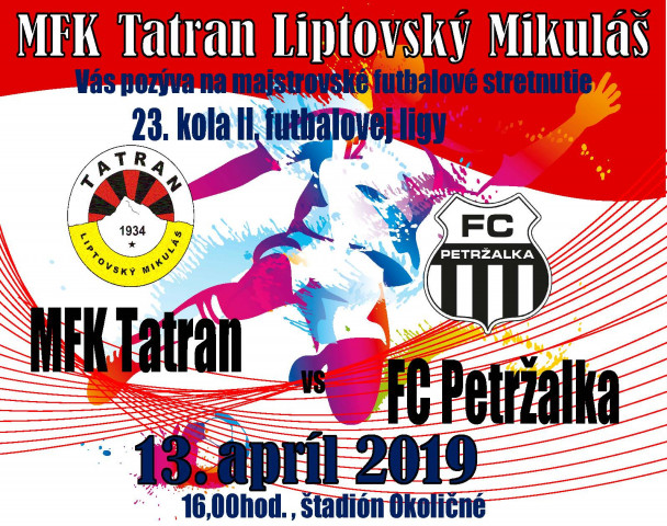 MFK Tatran v sobotu čaká doma FC Petržalka