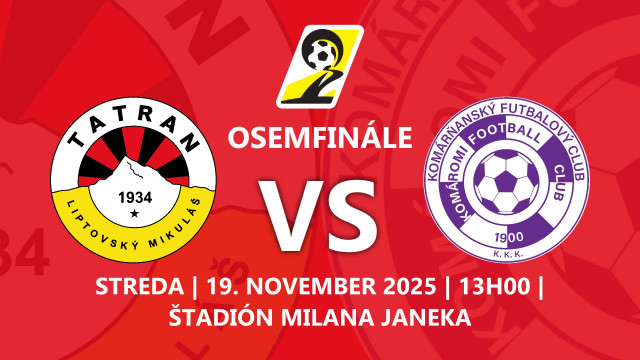 V OSEMFINÁLE SLOVNAFT CUPU DOMA PROTI KOMÁRNU