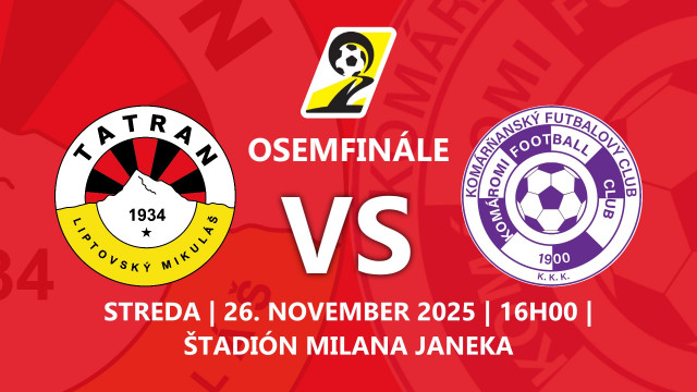 ZMENA TERMÍNU: V OSEMFINÁLE SLOVNAFT CUPU DOMA PROTI KOMÁRNU