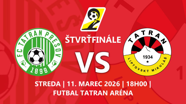 V ŠTVRŤFINÁLE SLOVNAFT CUPU VONKU PROTI PREŠOVU